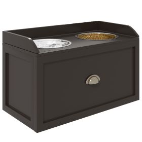 Large Elevated Dog Bowls with Storage Drawer Containing 21L Capacity Raised Dog Feeding Station with 2 Stainless Steel Bowls Brown